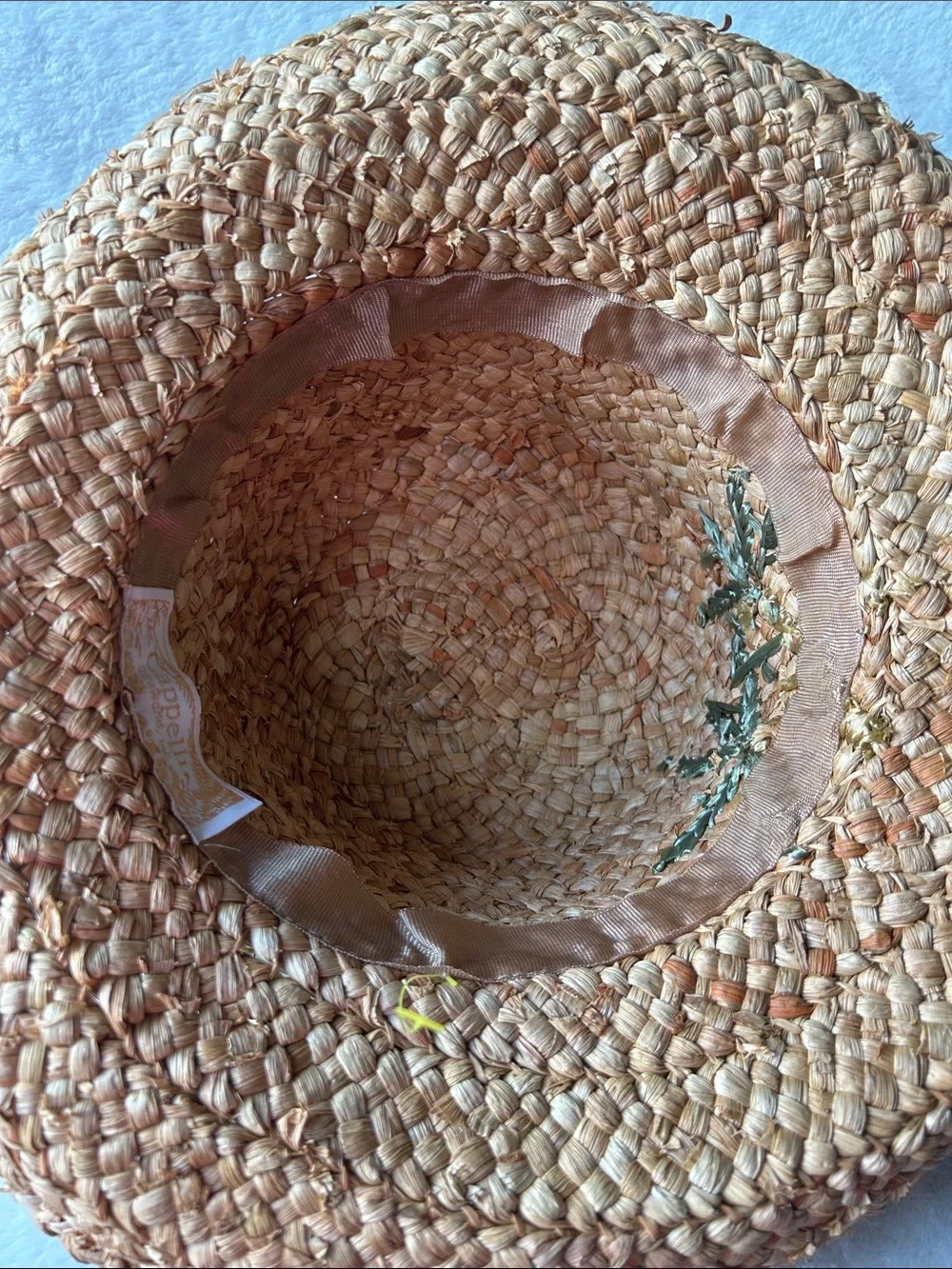 Cappelli Straworld Vintage Woven Straw Sun Hat with Palm Embroidery - Natural
